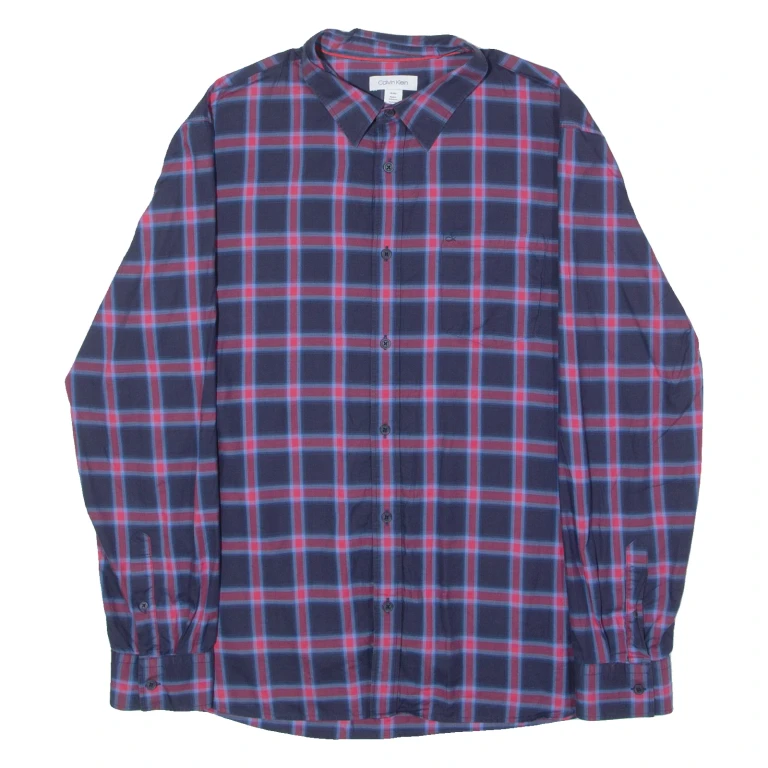 CALVIN KLEIN Mens Shirt Blue Check Long Sleeve XL