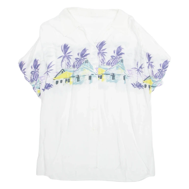 Womens Printed Shirt White Collared Viscose Crazy Pattern L