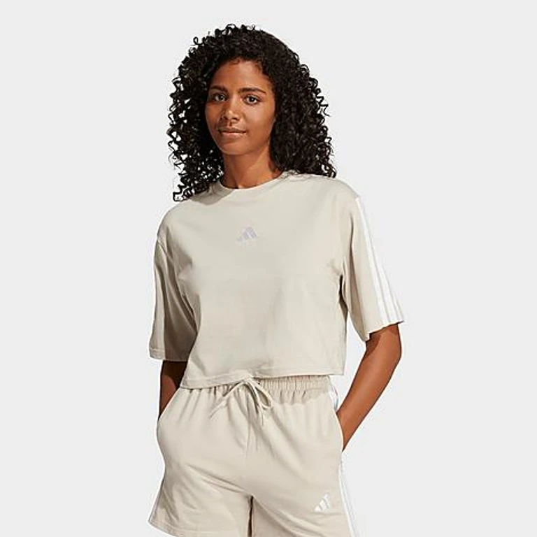 adidas Women's Essentials 3-Stripes Cotton Loose T-Shirt in Wonder Alumina/White Size: XS