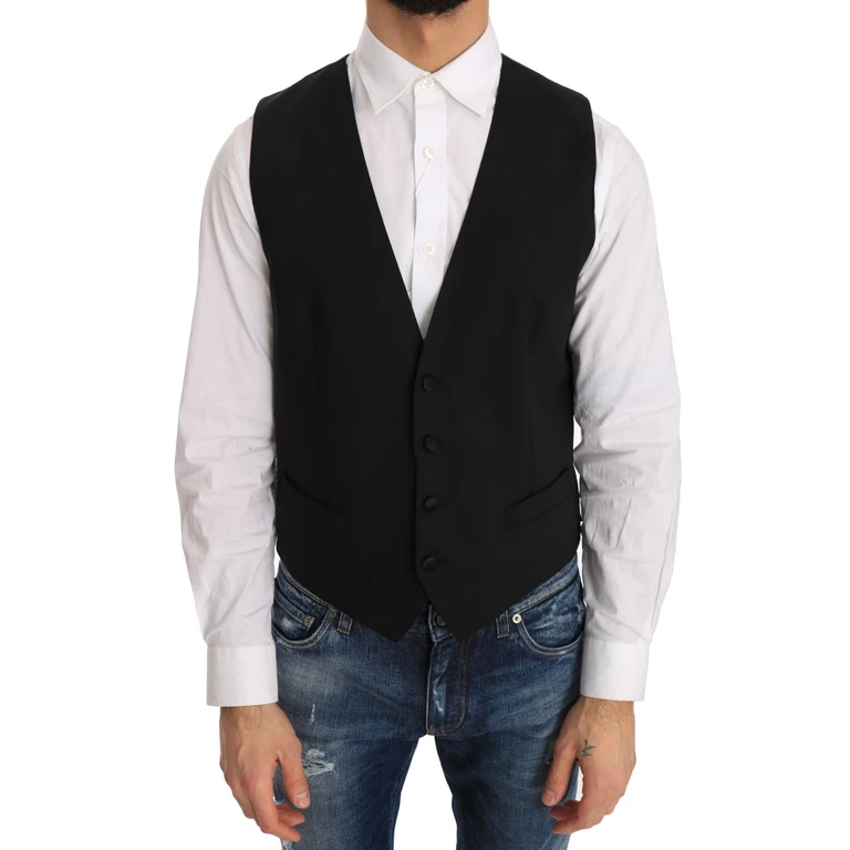 Dolce & Gabbana Black Wool Silk Vest Clothing - Men