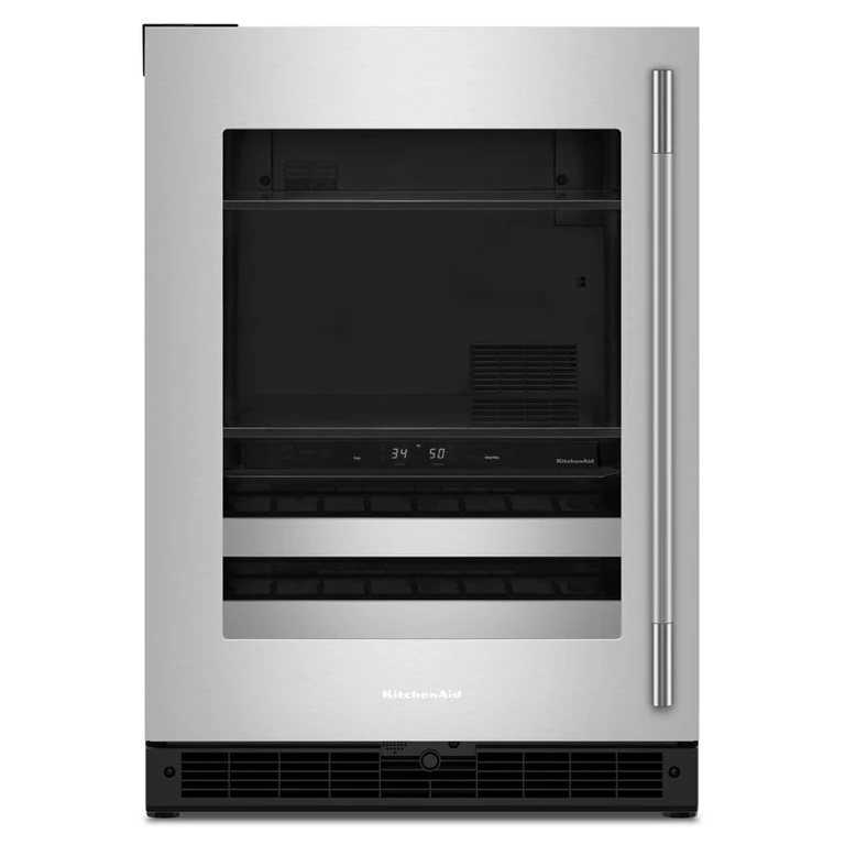 4.8 Cu. Ft. 24 in. Beverage Center w/ 14-Wine Bottle Capacity & Metal-Front Racks In Stainless Steel in Black Cabinet/Stainless Doors