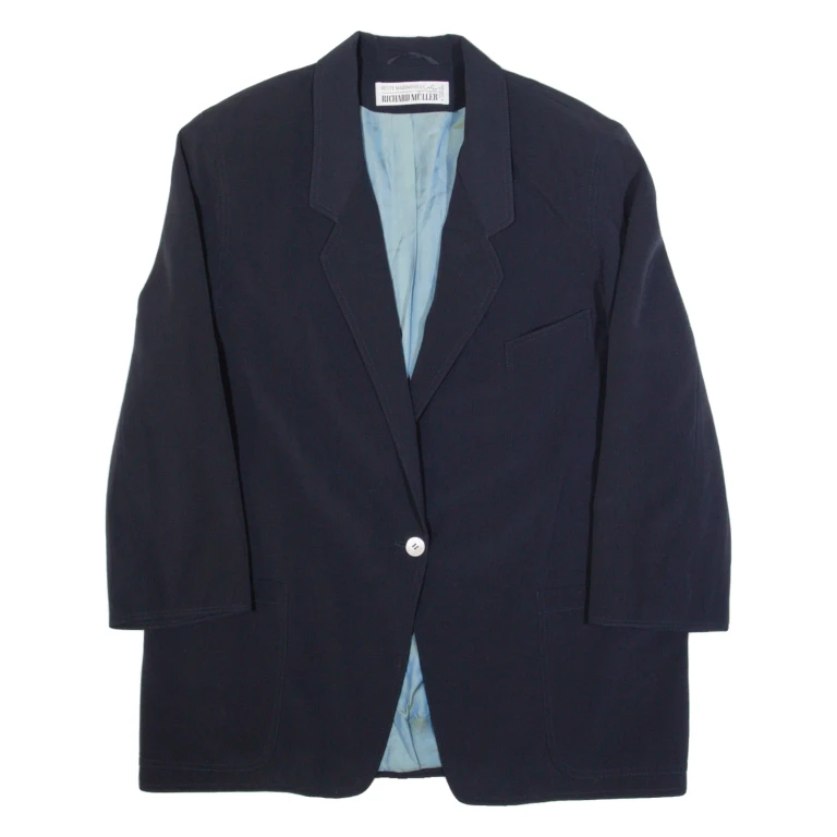RICHARD MULLER Womens Blazer Jacket Blue Wool 90s L