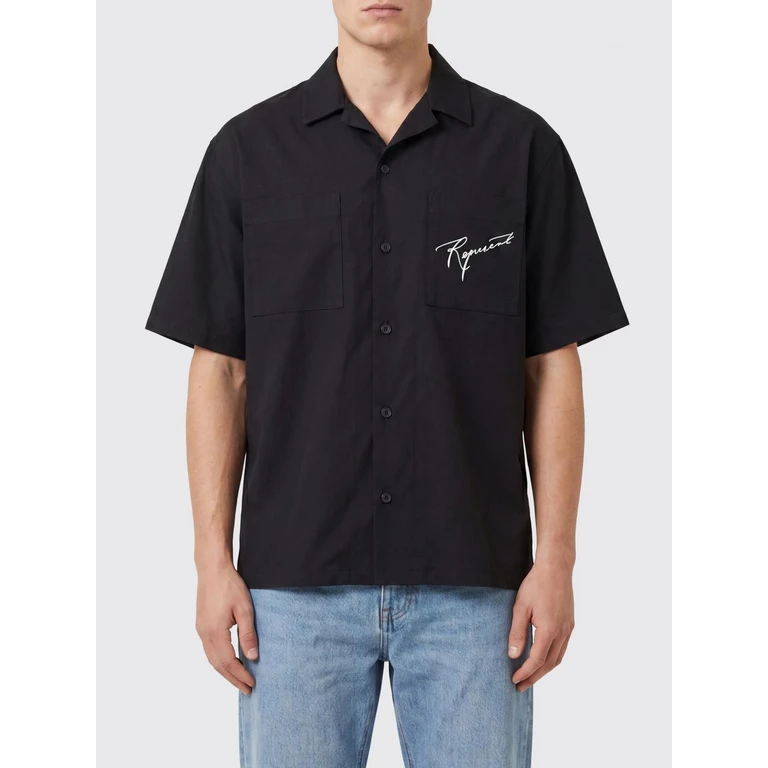 Bowling Shirt in Lyocell with Contrast Back Logo (MLM101200JETBLACK)