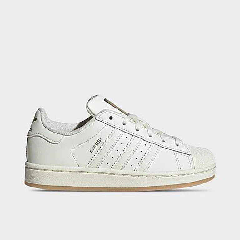 adidas Big Kids Superstar Messi Casual Shoes in Ivory/Ivory/Gold Metallic Size: 1.0