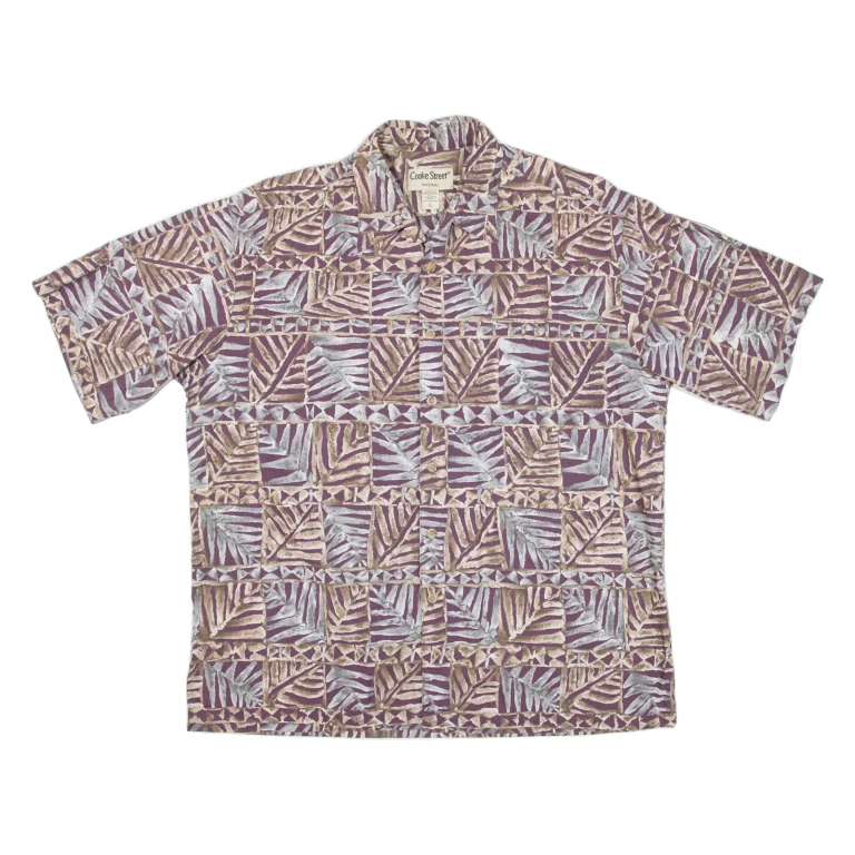 COOKE STREET Mens Hawaiian Shirt Purple Crazy Pattern L