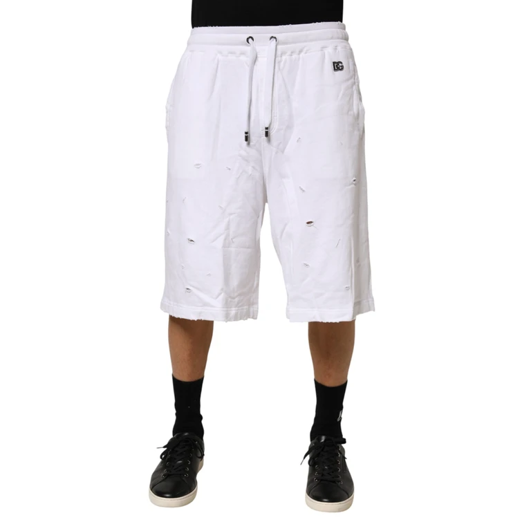 Dolce & Gabbana White Distressed Cotton Men Bermuda Shorts - Men