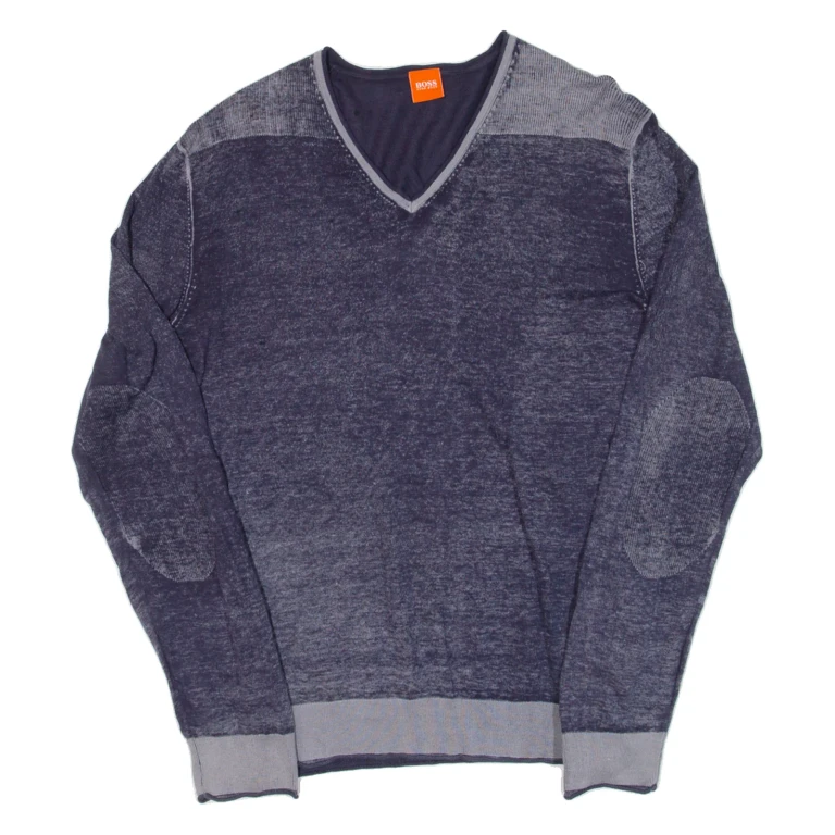 BOSS Lightweight Mens Jumper Grey V-Neck Tight Knit L