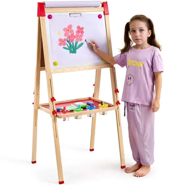 3-in-1 Kids Art Easel Double-Sided Wooden Magnetic Whiteboard Chalkboard - Multicolor 1