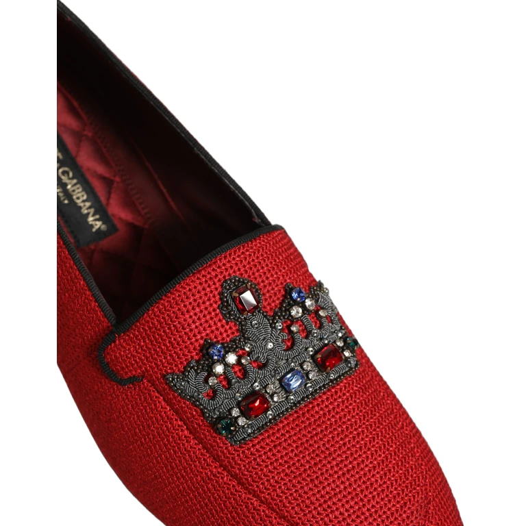 Dolce & Gabbana Red Crown Embellished Dress Loafers Shoes Leather - Men
