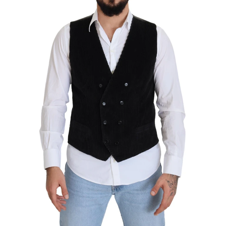 Dolce & Gabbana Black Cotton Double Breasted Waistcoat Vest lining: Silk Clothing - Men