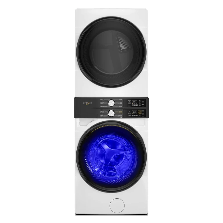 Smart ENERGY STAR Front Load Laundry Tower with UV Clean Technology & FreshFlowTM Vent System Washer & 7.4 cu. ft. Electric Dryer in Radiant Silver