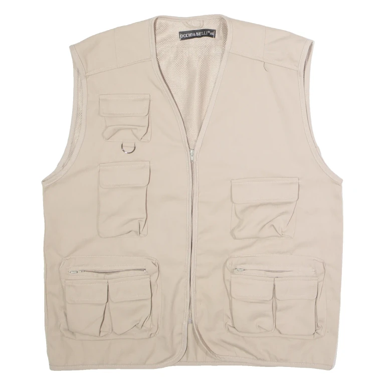 OCCHI & BELLI Utility Mens Gilet Beige Twill 2XL