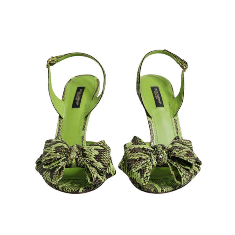 Dolce & Gabbana Green Python Leather Heels Sandals Shoes - Women