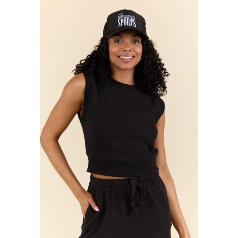 All Star Black Fitted Banded Waist Sleeveless Crop Top