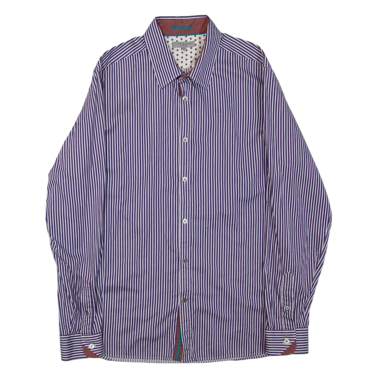 TED BAKER Mens Shirt Purple Striped Long Sleeve L