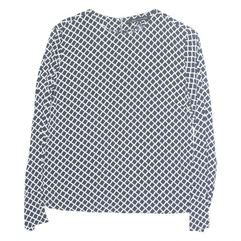 ZARA Womens Printed Top Black Long Sleeve Check S