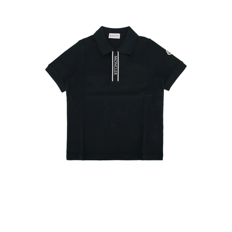 Moncler Jr Ss Polo Black Base Fabric: Cotton