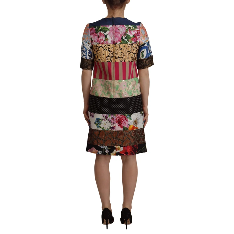 Dolce & Gabbana Multicolor Pachwork Floral Sheath Jaquard Mini Gown Dress Polyester - Women