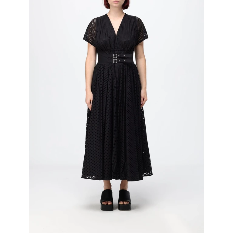 A-Line Midi Dress in Openwork Cotton with Belt (M6EA02100)