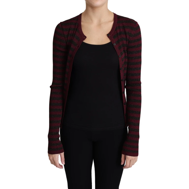 Dolce & Gabbana Black Red Striped Viscose Cardigan Sweater Polyester Clothing - Women