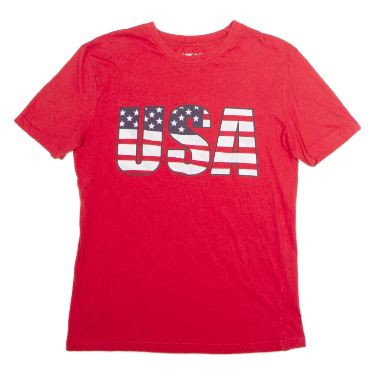 FOURCAST USA Mens T-Shirt Red USA Crew Neck M