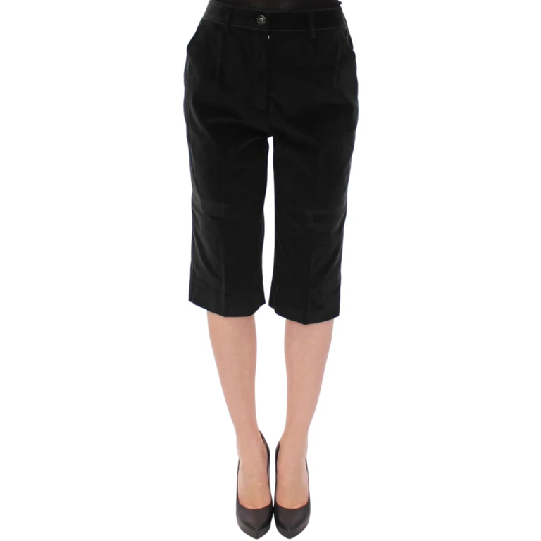 Dark Green Cotton Shorts Pants Black Elastane - Women
