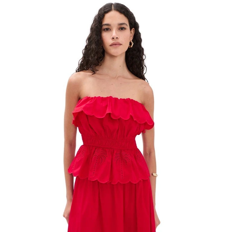 English Factory Embroidery Strapless Top Red S