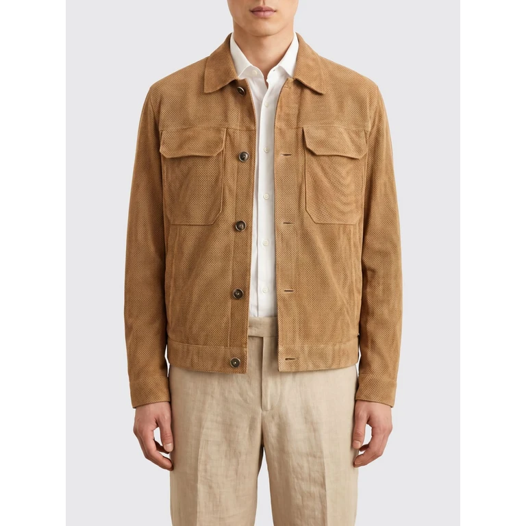 Perforated Suede Shirt Jacket with Flap Pockets (50558900264)