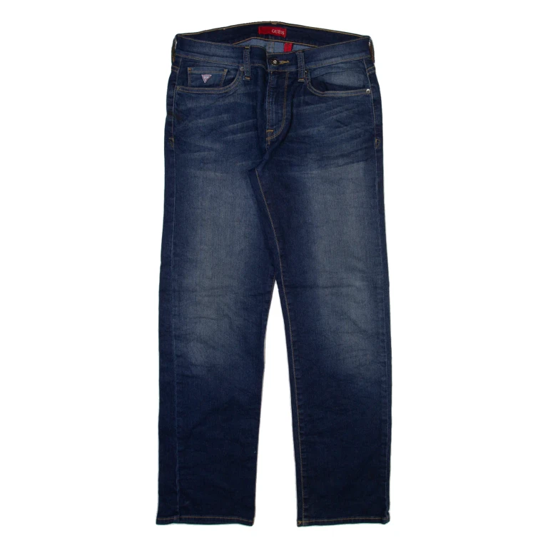 GUESS Mens Jeans Blue Regular Straight Stone Wash W31 L30