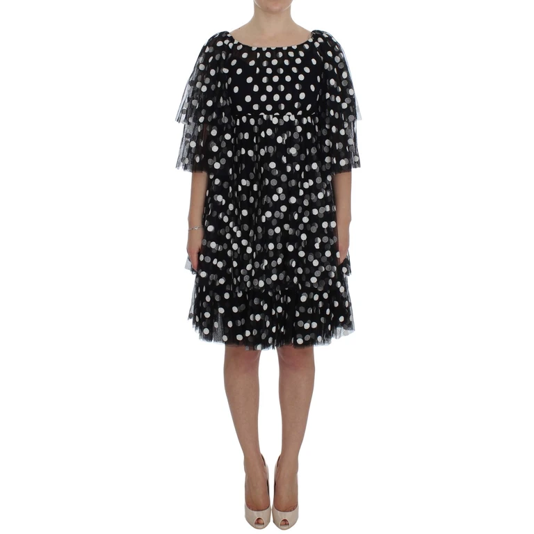 Dolce & Gabbana Black White Polka Dotted Ruffled Dress Cotton - Women