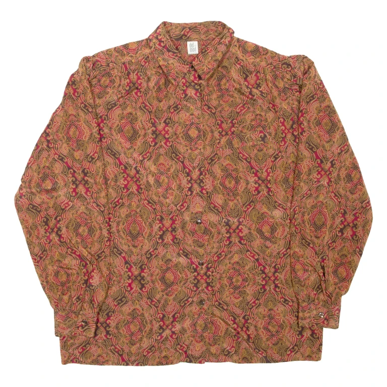 DEL MOD Womens Printed Shirt Brown Collared Long Sleeve Paisley M