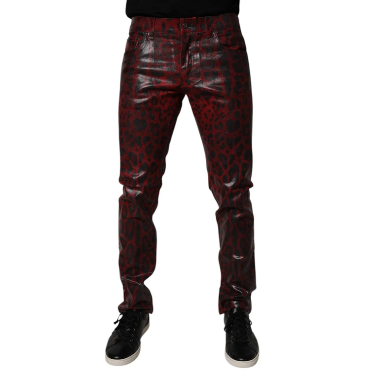 Red Leopard Cotton Skinny Men Denim Jeans Elastomer Elastane Clothing - Men