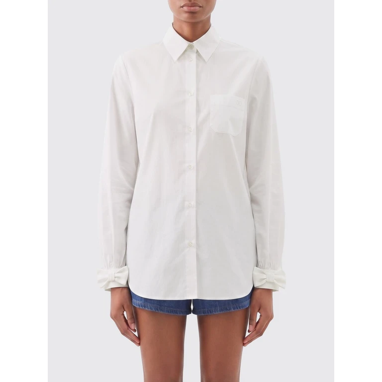 Long-Sleeved Cotton Shirt with Bow Collar (AB8J55A6001)