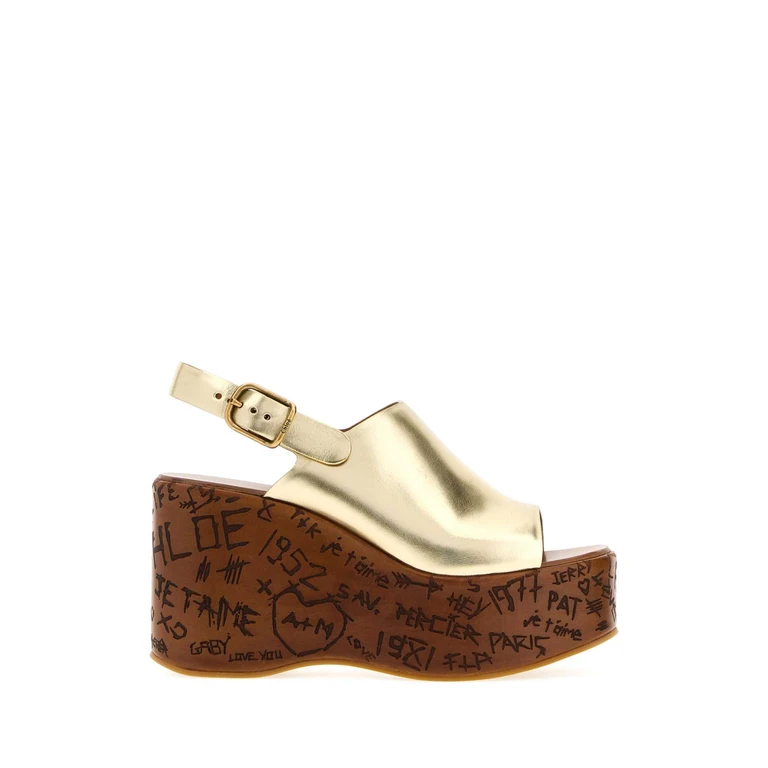 Chloé Gold Leather Maxime Wedge Goldcolor Sandali - Women