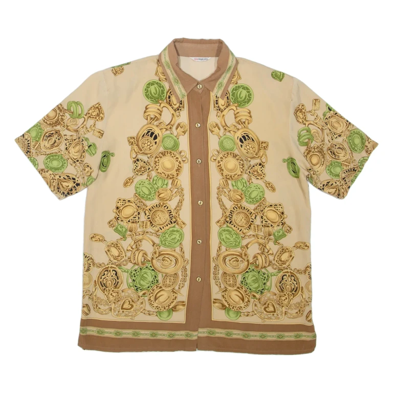 DAE HO Womens Printed Shirt Brown Collared Crazy Pattern L