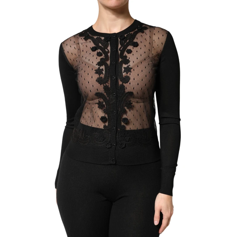Dolce & Gabbana Black Sheer Button Down Cardigan Sweater Pa+se Clothing - Women