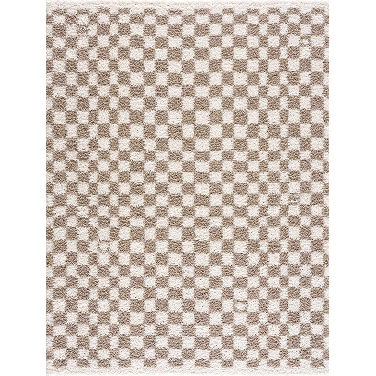 Kieu Taupe Checkered Shag Rug