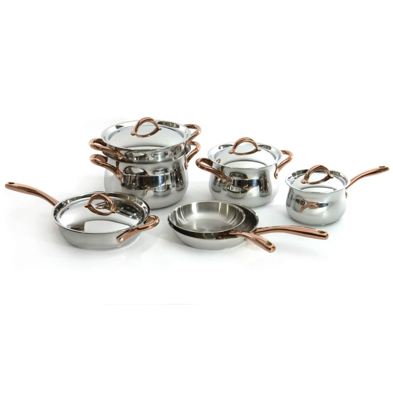Ouro Gold 11Pc 18/10 Stainless Steel Cookware Set, SS Lids, Rose Gold Handles