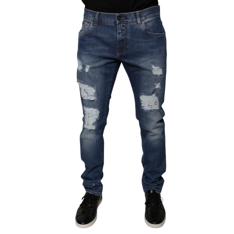 Dolce & Gabbana Blue Cotton Tattered Skinny Denim Jeans Elastane Clothing - Men