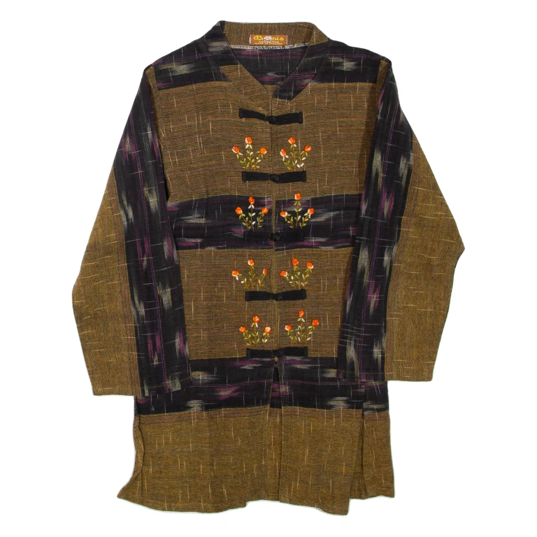 Womens Kimono Top Brown Collared Long Sleeve M
