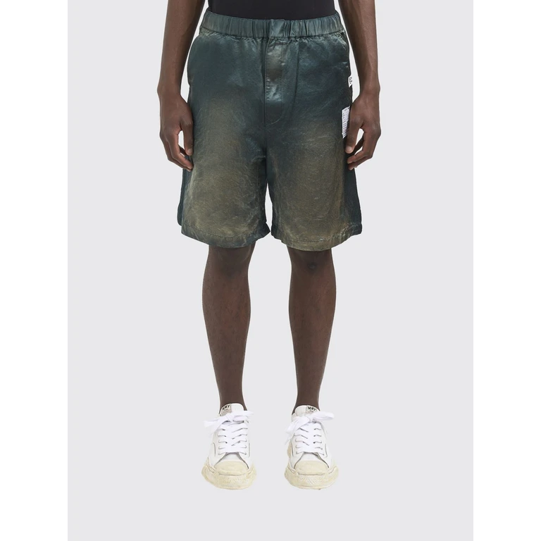 Abstract Print Cotton Jogging Shorts with Distressed Effect (J16PT142DKGREEN)