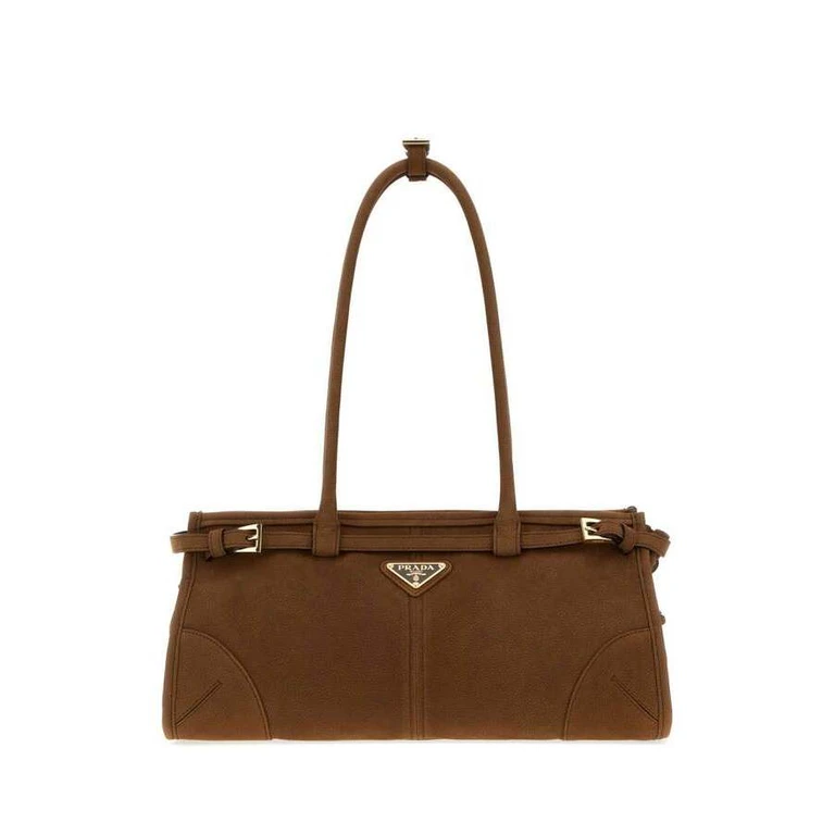 Brown Nabuk Prada Bonnie Shoulder Bag Cacao Borse A Mano