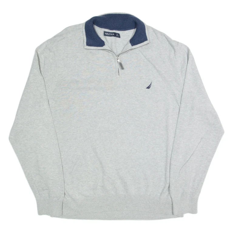 NAUTICA Mens Jumper Grey 1/4 Zip Tight Knit XL