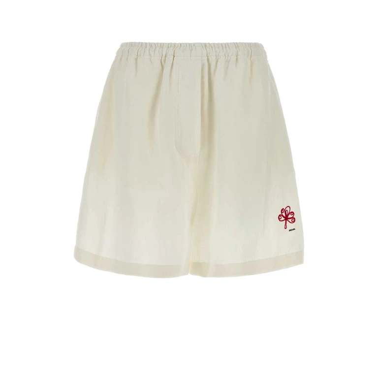 Prada White Linen Shorts Bianco Exterior - Women