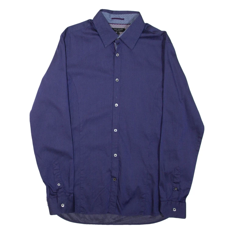 TED BAKER Mens Shirt Purple Spotted Long Sleeve M
