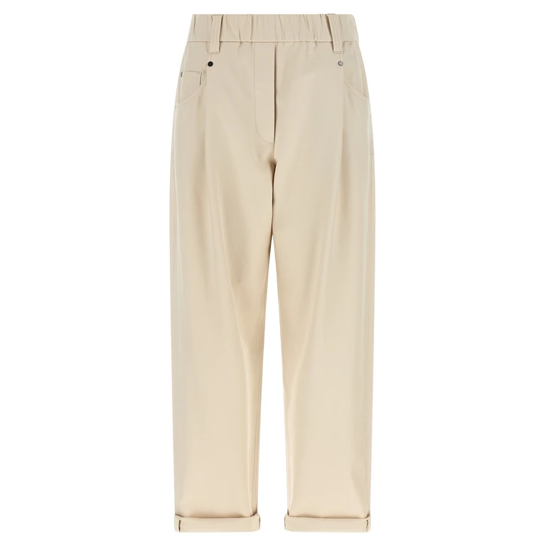 Brunello Cucinelli Beige Cotton Casual Pants - Women