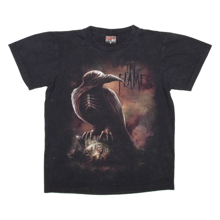 THUNDER PLUS Flames Crow Mens T-Shirt Black S