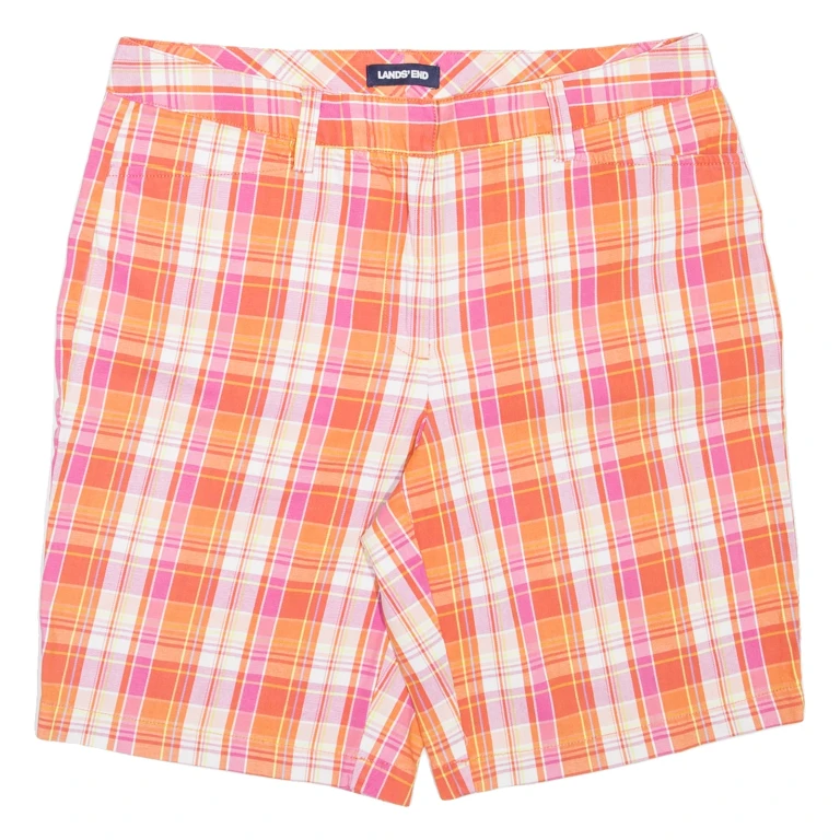 LANDS END Womens Casual Shorts Pink Check UK 14 W33