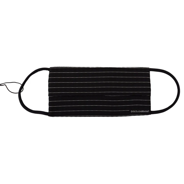 Dolce & Gabbana Black White Stripes Elastic Ear Strap One Size Face Mask And Polyester Silk Accessory - Women