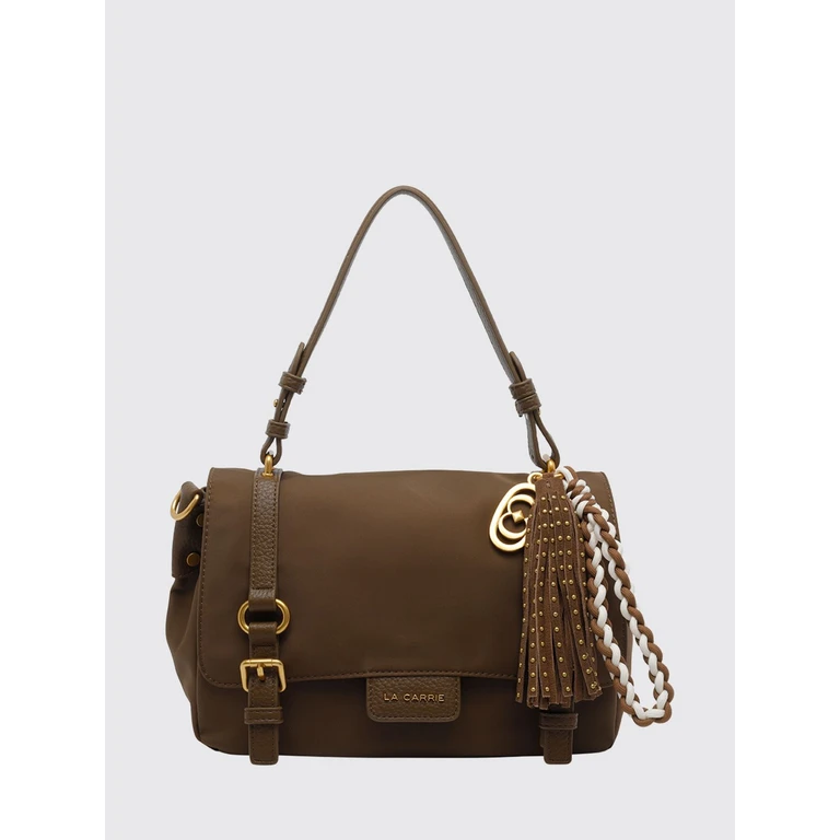 Atena Nylon Shoulder Bag with Leather Trim (161MXM411NYSBRO)